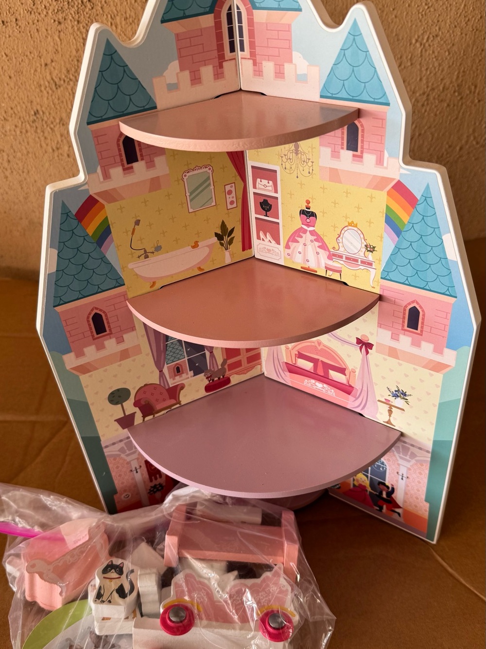 Spark Create Imagine Wooden Castle Doll Playset with Tiered Shelve